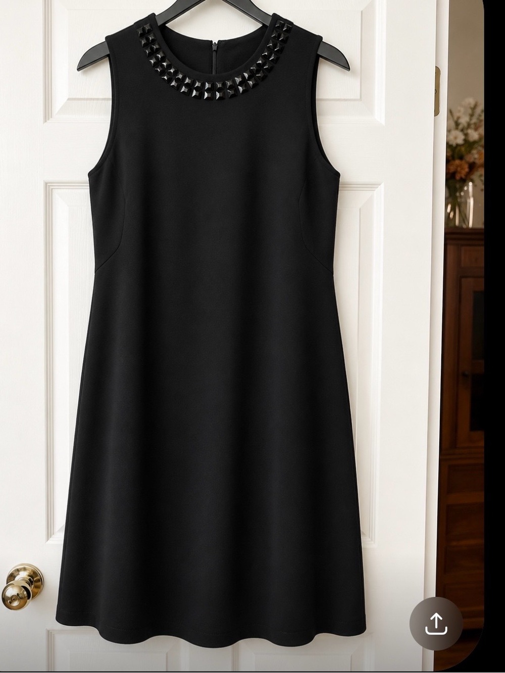 Isaac Mizrahi Black Sleeveless Studded Neck A-Line Mini Dress